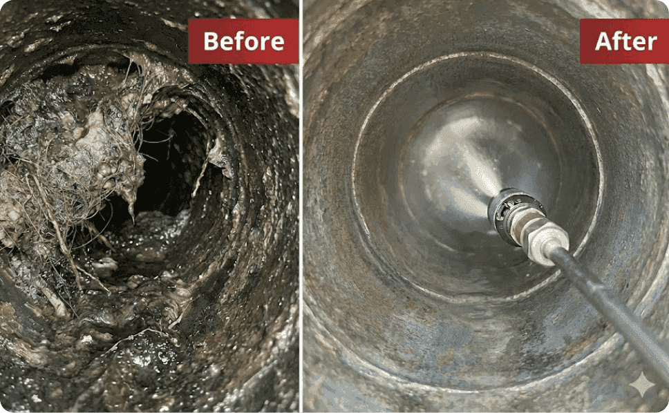 Before and after hydro jetting results in Fresno