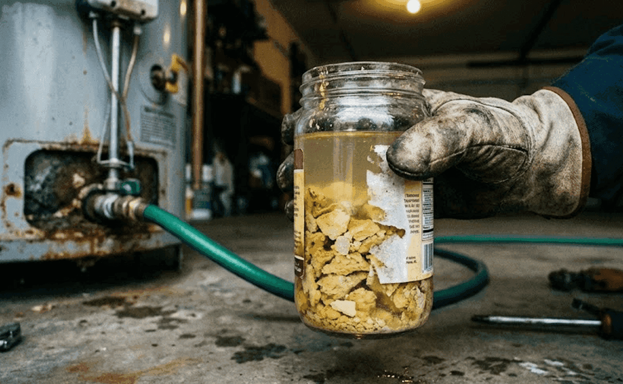 Hard water mineral buildup on Fresno home faucet and showerhead